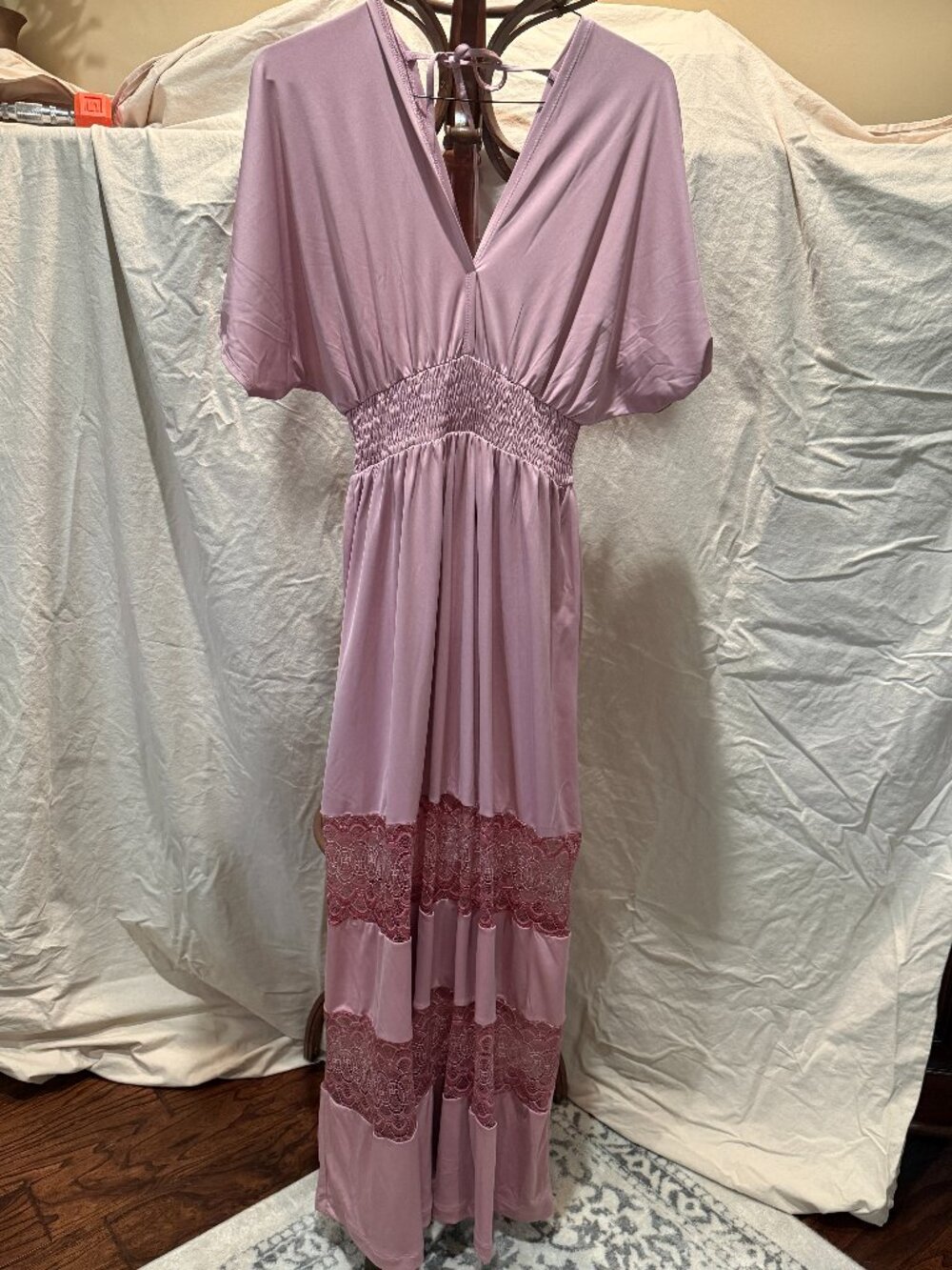Pink lacy long dress Size Medium